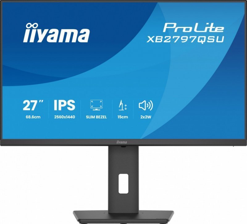 IIYAMA Monitor ProLite  27 cali XB2797QSU-B1 IPS,QHD,2xHDMI,DP,350cd,75Hz,1000:1,     USB HUB,x4 ((2x Type-A v.3.2 Gen 1 (5Gbps,