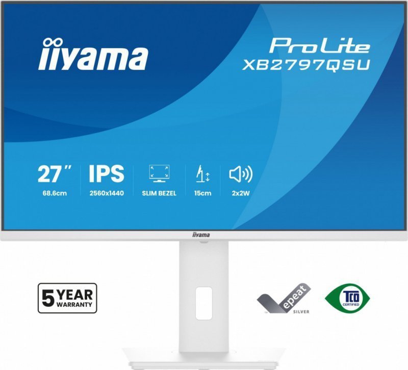 IIYAMA Monitor 27 cali XB2797QSU-W1 IPS, QHD, 2xHDMI, DP, 350cd, 75Hz, 1000:1, USB HUB x4