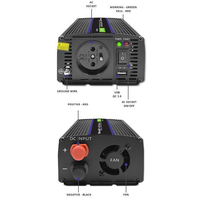 Qoltec Przetwornica napięcia Monolith 600 MS Wave | 12V na 230V |       300^600W | USB