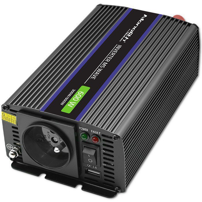 Qoltec Przetwornica napięcia Monolith 600 MS Wave | 12V na 230V |       300^600W | USB