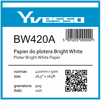 Papier w roli do plotera Yvesso BrightWhite 420x50m 90g BW420A ( 420x50 90g )