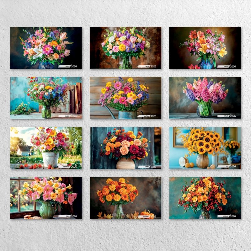 Kalendarz ścienny wieloplanszowy 33x33 cm KWIATY 2026