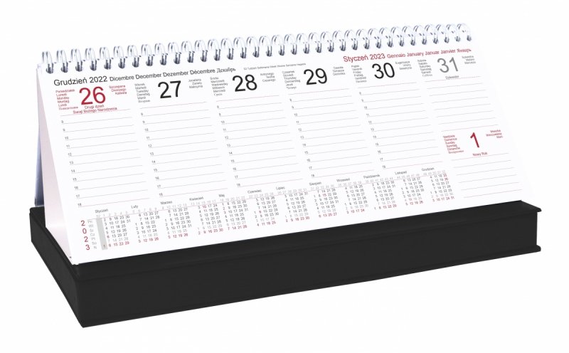 Kalendarz biurkowy TYGODNIOWY Z PIÓRNIKIEM 2023 czarny