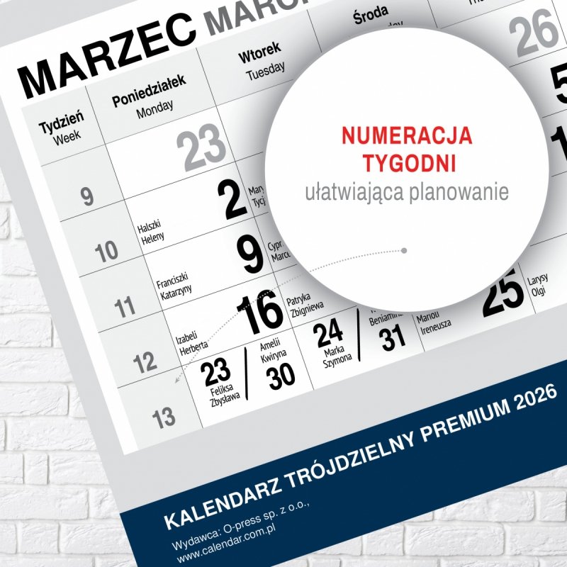 Kalendarz TRÓJDZIELNY PREMIUM 2026 KOMINEK