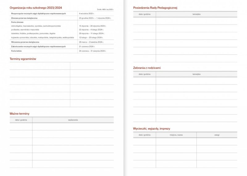 Kalendarz nauczyciela 2023/2024 B5 tygodniowy oprawa VIVELLA czerwona - ROWEREK