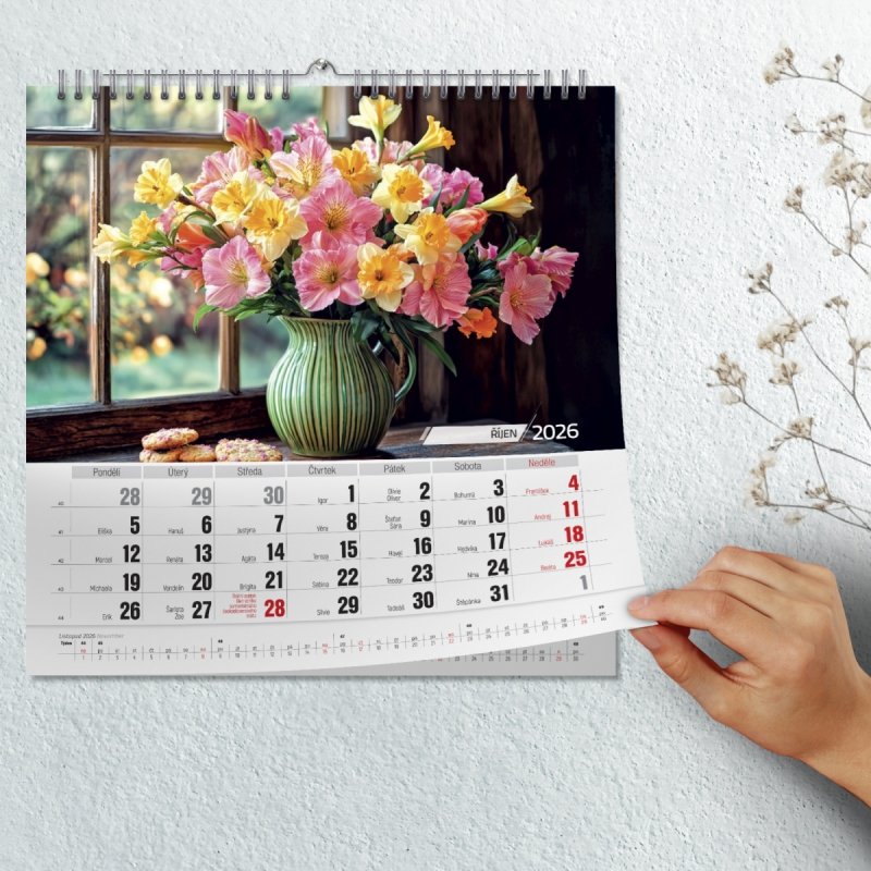 Kalendarz ścienny wieloplanszowy 33x33 cm KWIATY 2026