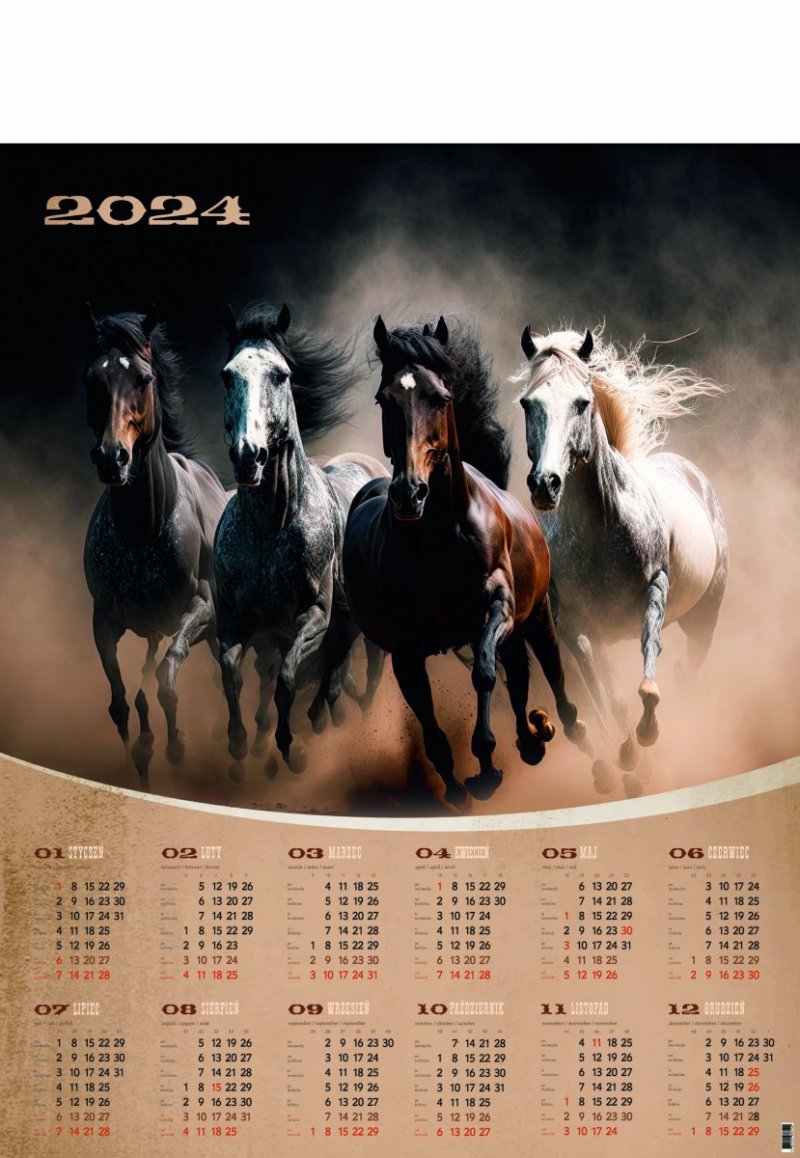 Kalendarz plakatowy B1/12 Mustangi 2024