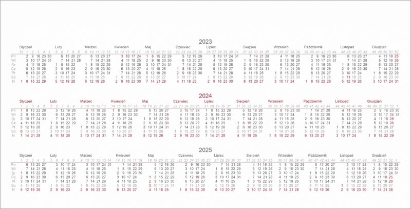 Skrócone kalendarium na rok 2023, 2024 oraz 2025
