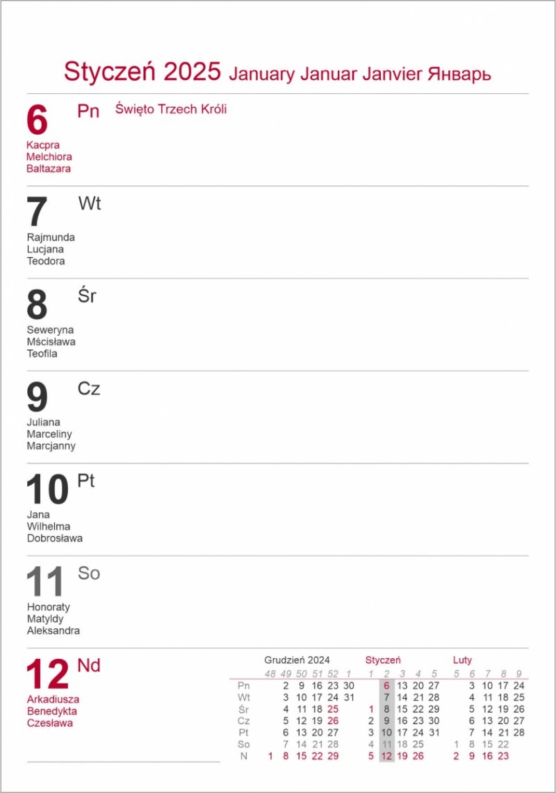 kalendarz biurkowy TOP TYGODNIOWY z notesem i znacznikami 