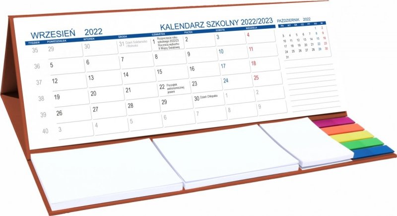 Kalendarz biurkowy z notesami i znacznikami MAXI na rok szkolny 2022/2023 brązowy