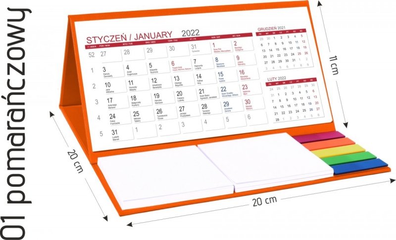 Kalendarz biurkowy z notesami i znacznikami MIDI 3-miesięczny 2022 pomarańczowy