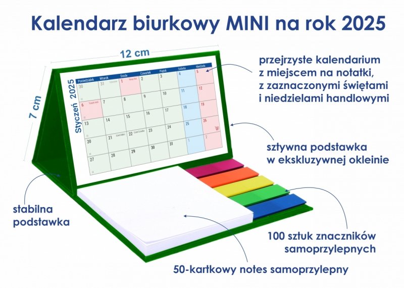 Opis i wymiary kalendarza MINI na rok 2025 