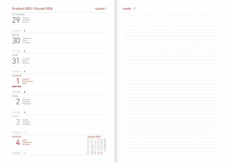 kalendarz książkowy na rok szkolny 2025/2026