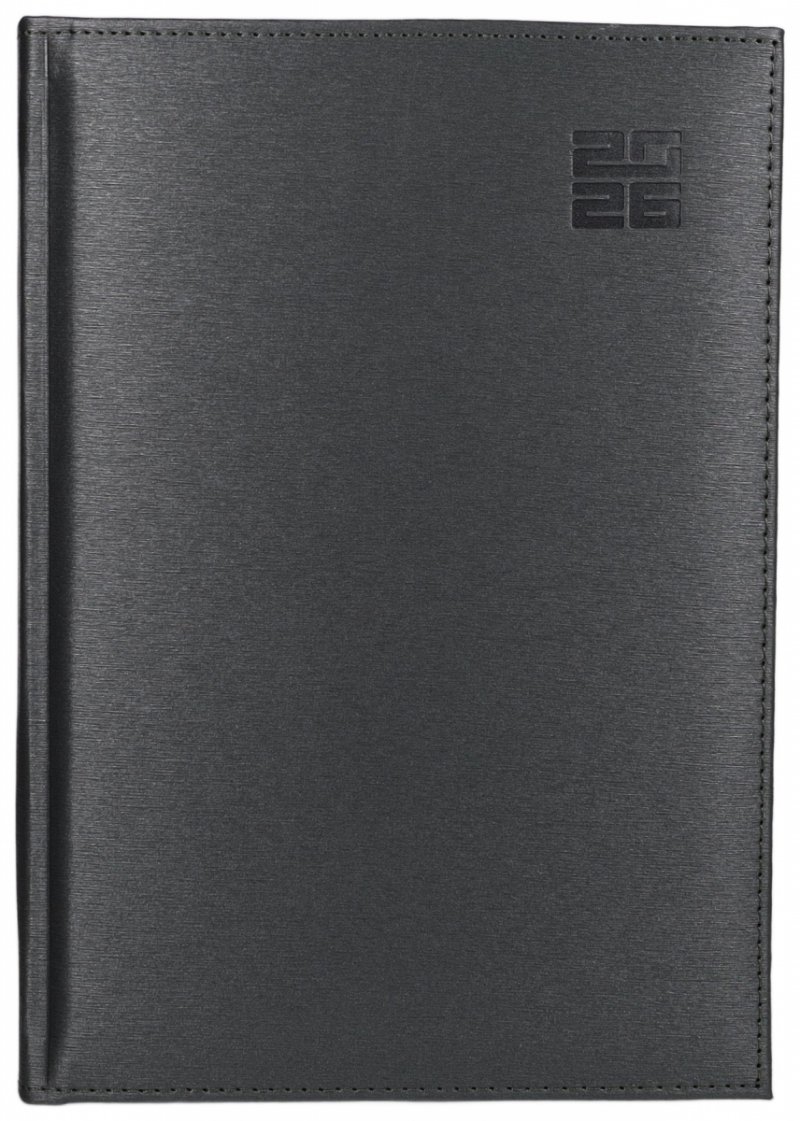 Kalendarz książkowy 2026 A4 dzienny papier biały drukowane registry oprawa ALUMINIUM szara