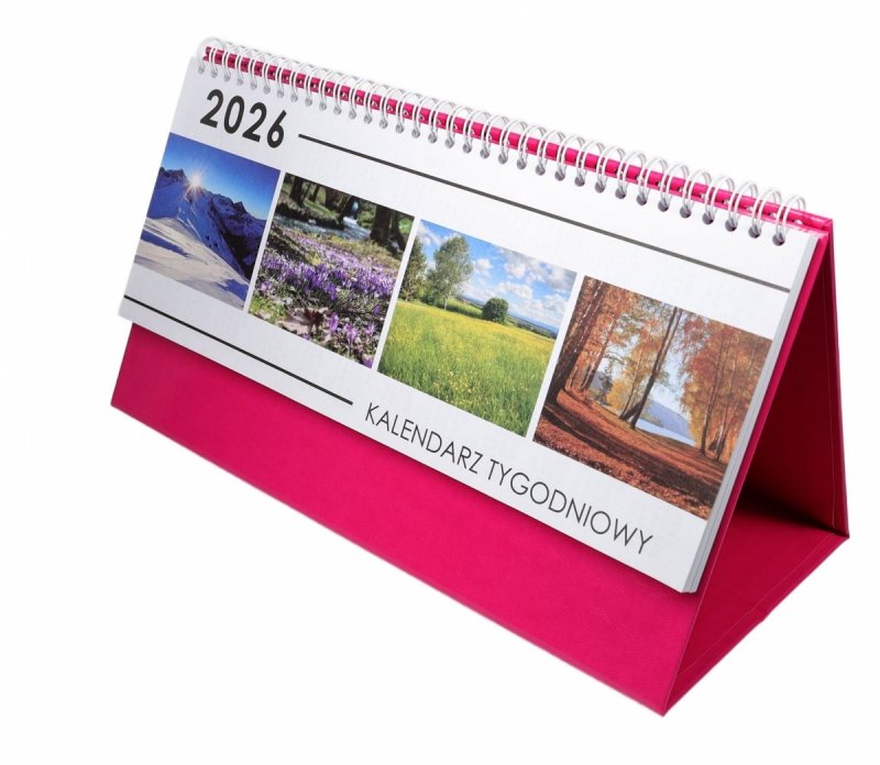 Kalendarz biurkowy stojący na podstawce TYGODNIOWY PREMIUM 2026 różowy