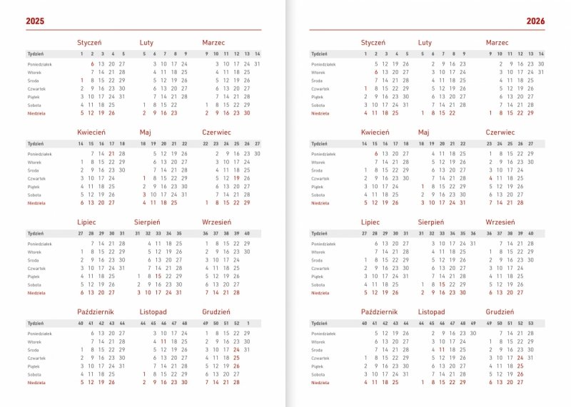 skrócone kalendarium na rok 2025 oraz 2026