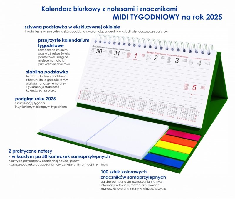 opis kalendarza biurkowego na rok 2025