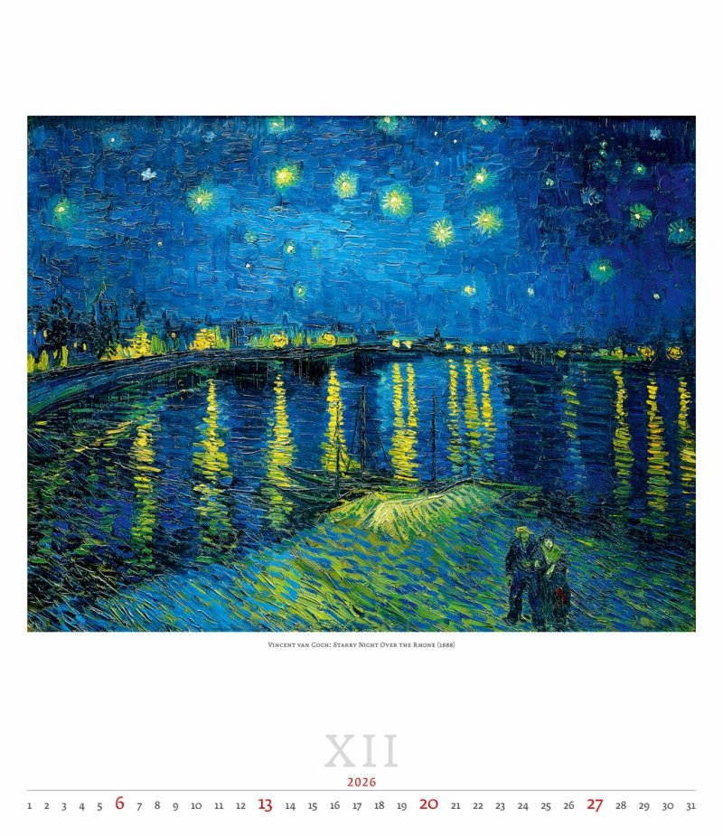 obraz Vincenta van Gogha - Starry Night Over The Rhone w kalendarzu na rok 2026 do powieszenia na ścianę