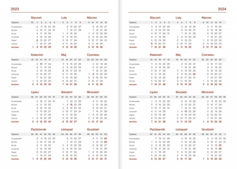 Kalendarz nauczyciela 2023/2024 A5 tygodniowy z długopisem oprawa zamykana na gumkę NEBRASKA czerwona (gumki granatowe) - KOSZ TULIPANÓW Z DEDYKACJĄ