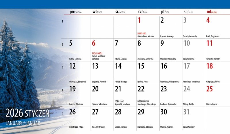 kalendarz na biurko na rok 2026