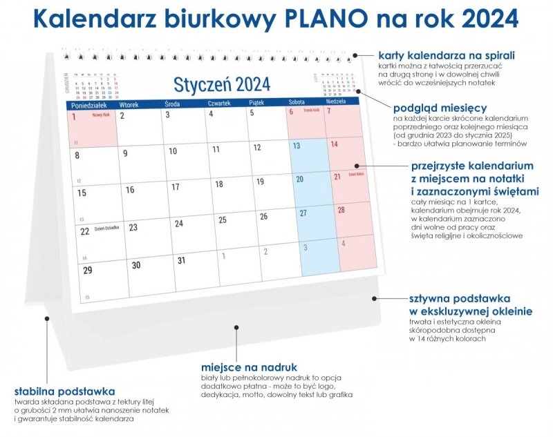 Kalendarz 2024 PLANO stojący na twardej podstawce