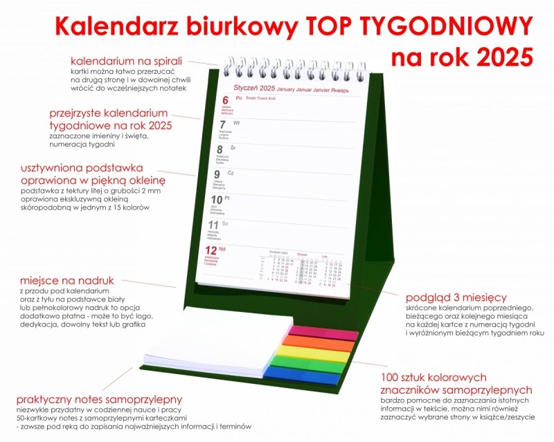 opis kalendarza biurkowego na rok 2025