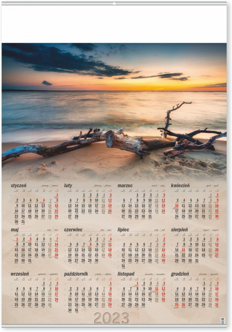 Kalendarz plakatowy na rok 2023 format B1 BAŁTYK z listwami srebrnymi