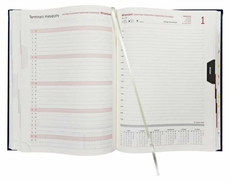 Kalendarz książkowy 2024 A4 dzienny papier chamois drukowane registry oprawa NEBRASKA LUX  Z WYTŁOCZONĄ PERSONALIZACJĄ
