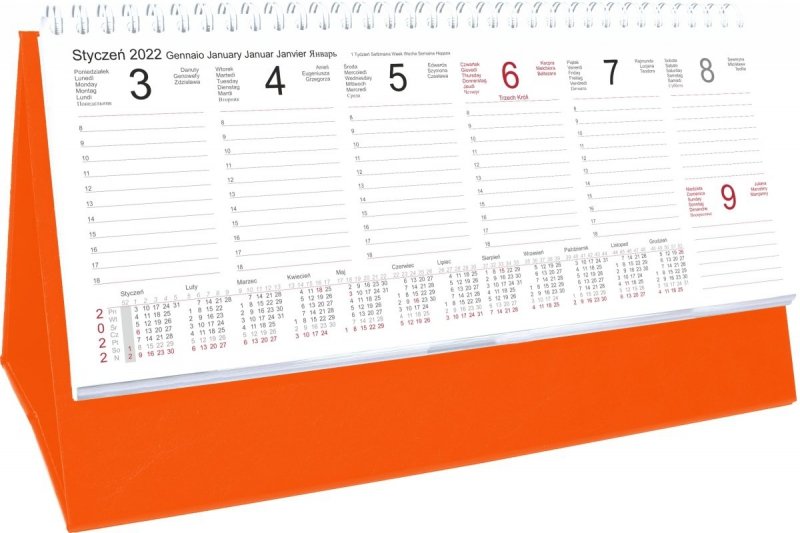 Kalendarz biurkowy stojący na podstawce PREMIUM 2022 pomarańczowy