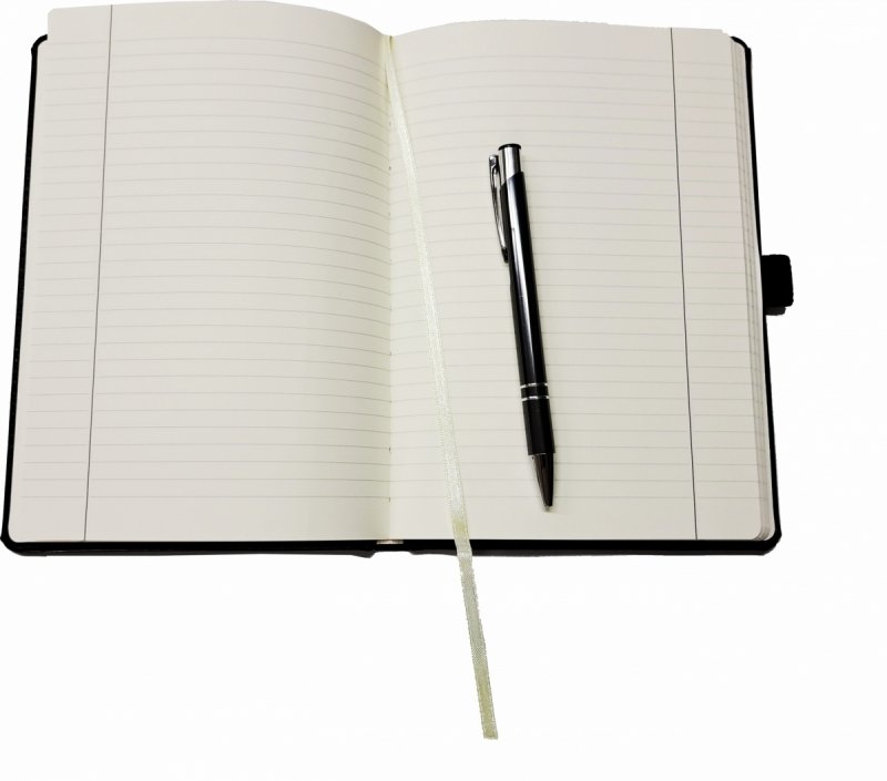 Notes A5 papier chamois w kratkę z długopisem w komplecie