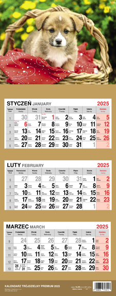 Kalendarz trójdzielny premium 2025 PIESEK