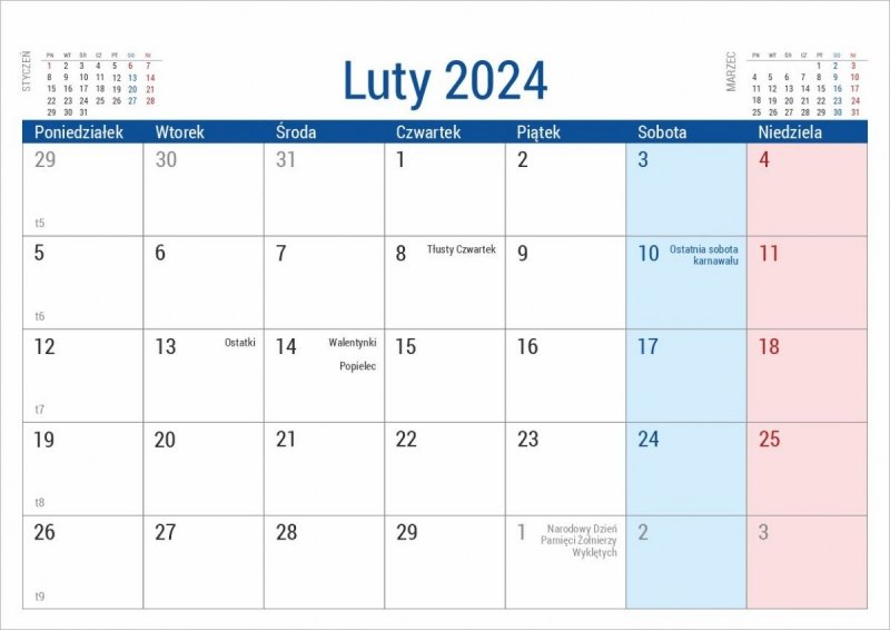 Kalendarz biurkowy PLANO miesięczny - luty 2024