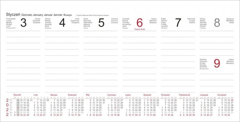 Kalendarz biurkowy z notesami i znacznikami MIDI TYGODNIOWY 2022 granatowy