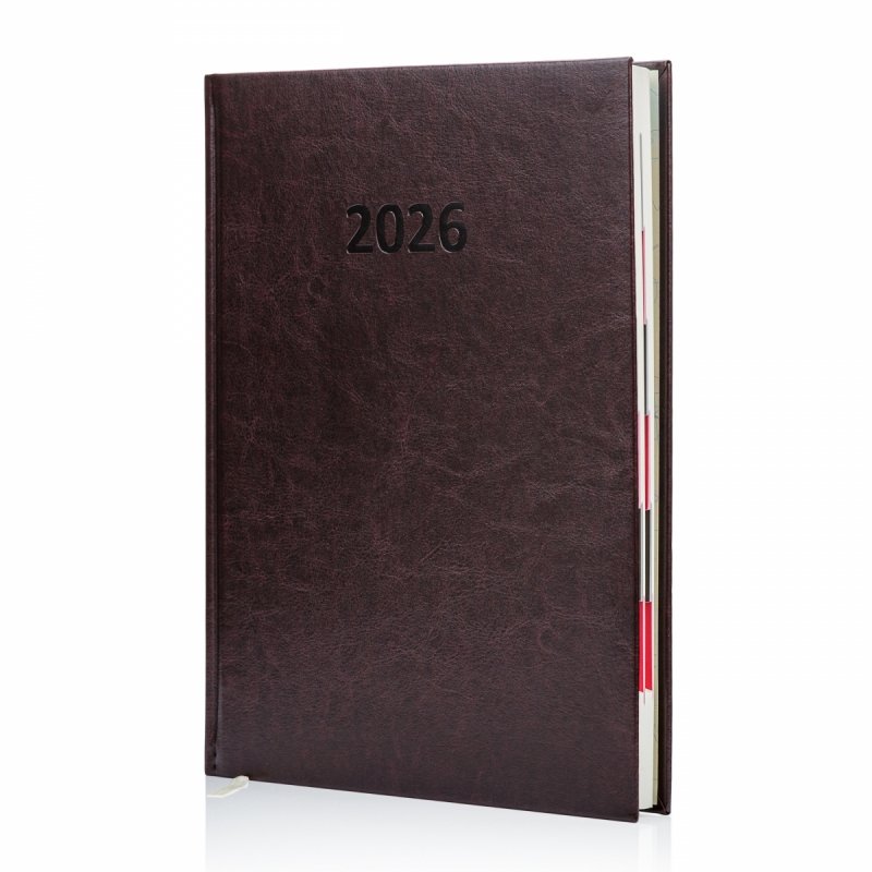 Kalendarz książkowy 2026 A4 dzienny papier chamois wycinane registry oprawa PRIMA KOLOR DO WYBORU