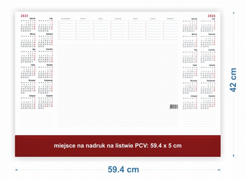 Podkład biuwar na biurko w formacie A2 z kalendarium dwuletnim 2025-26