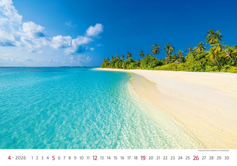 kalendarz ścienny z widokami oceanów oraz piaszczystych plaż