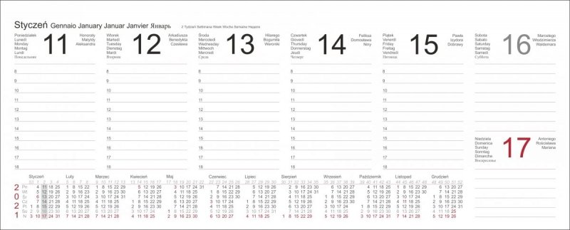 Kalendarz biurkowy z piórnikiem 2021 niebieski