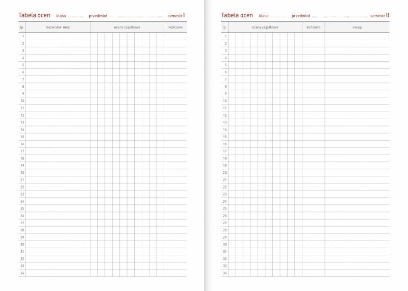tabele ocen w kalendarzu dla nauczyciela na rok 2026/2027