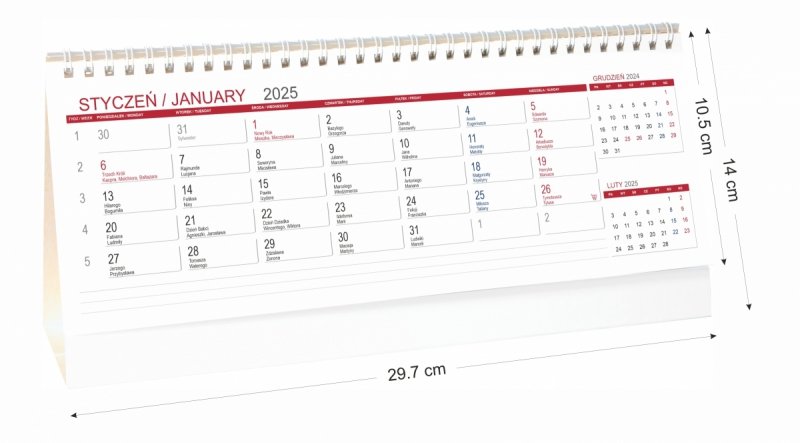 wymiary kalendarza biurkowego na rok 2025