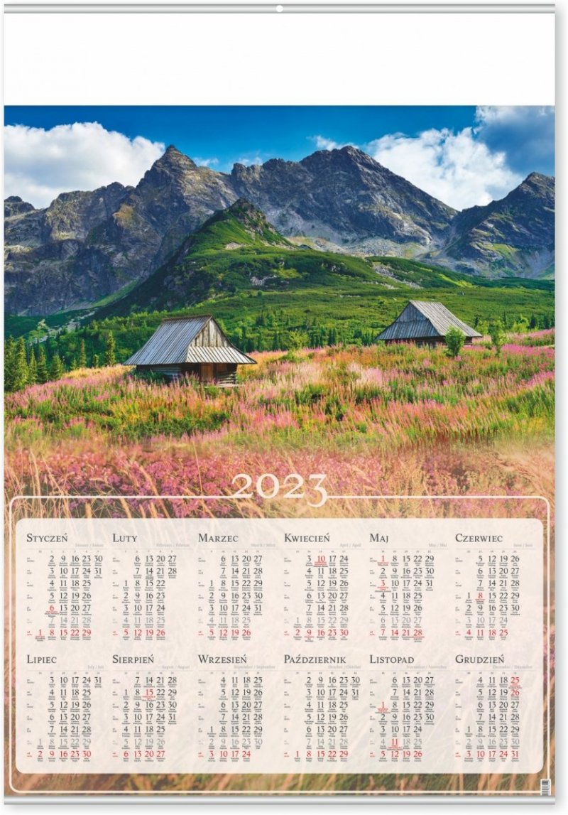 Kalendarz plakatowy na rok 2023 format B1 HALA GĄSIENICOWA z listwami srebrnymi
