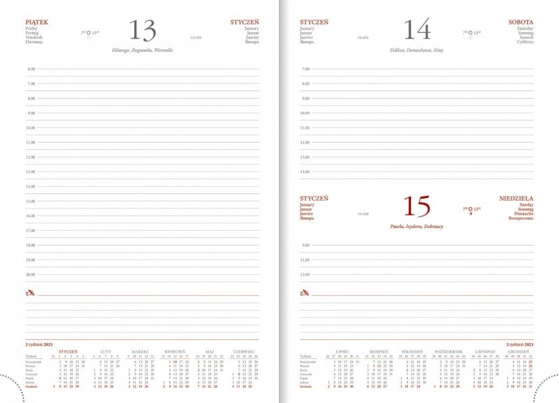Blok kalendarza na rok 2023 w formacie B5 w układzie dziennym