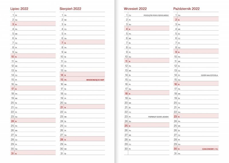 kalendarz dla nauczyciela na rok szkolny 2022-2023 