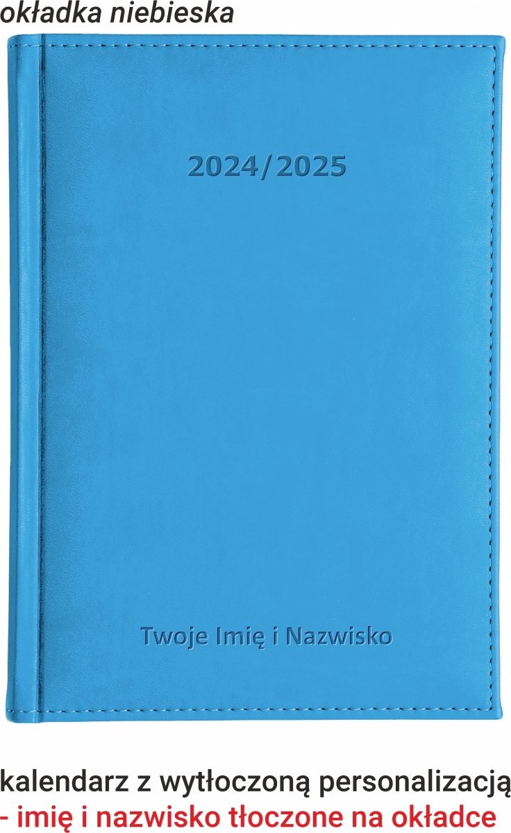 Kalendarz z wytłoczoną personalizacją na okładce kolor niebieski