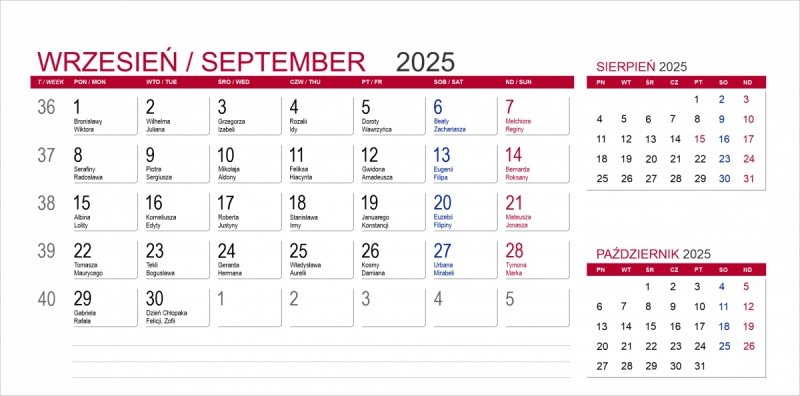 kalendarz na biurko stojący z notesami i znacznikami 