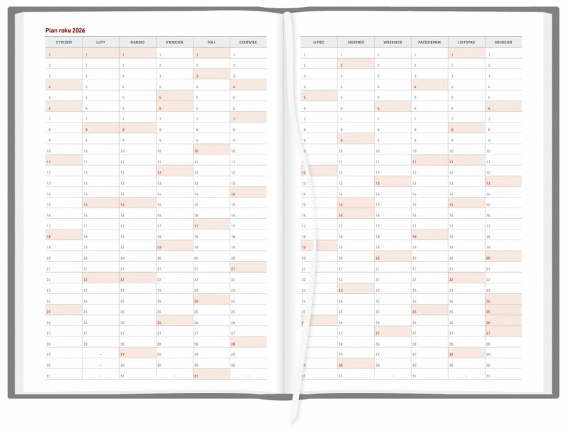 plan roku 2026 w kalendarzu książkowym A4 dziennym