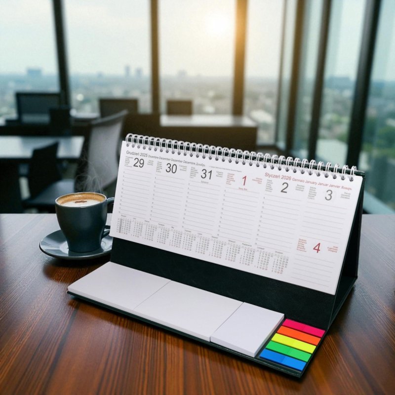 Kalendarz biurkowy z notesami i znacznikami EXCLUSIVE PLUS 2026 czarny