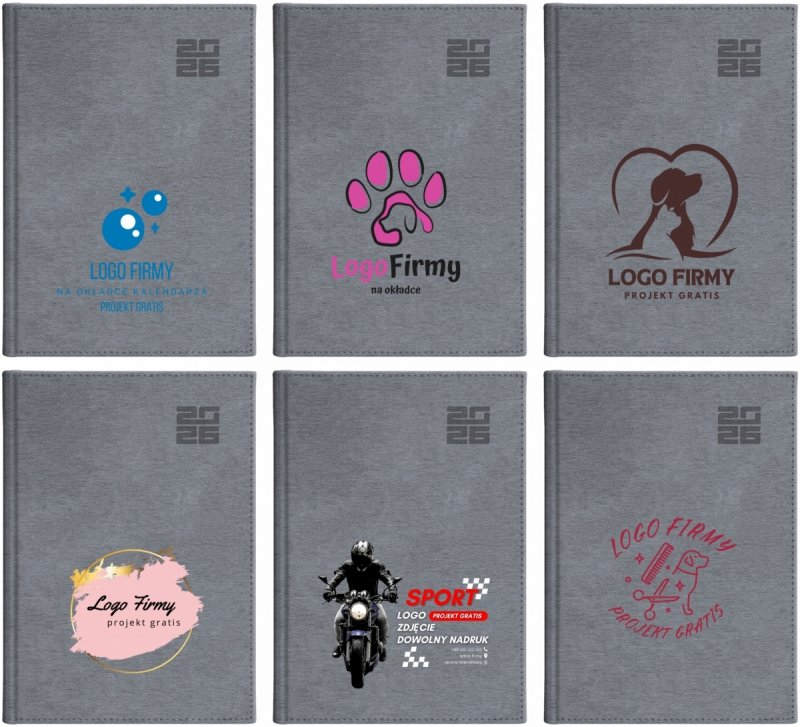 wzory okładek kalendarza z logo na rok 2026