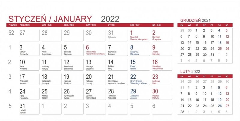 Kalendarz biurkowy z notesami i znacznikami MIDI 3-miesięczny 2022 biały