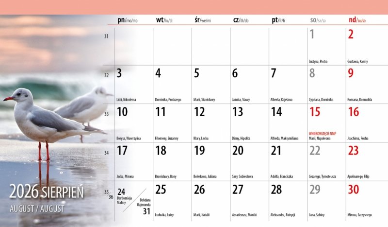biurkowy kalendarz na rok 2026