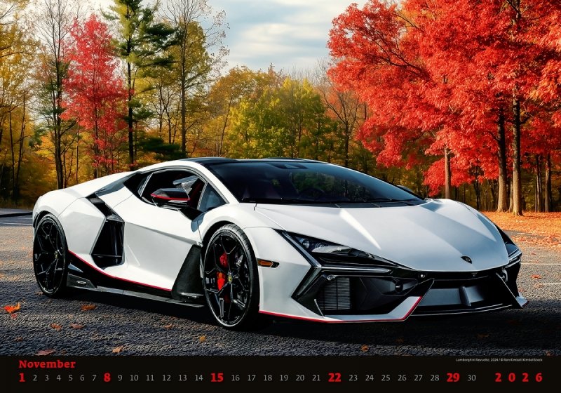 piękne zdjęcia dla osób lubiących szybkie samochody w kalendarzu ściennym na rok 2026 